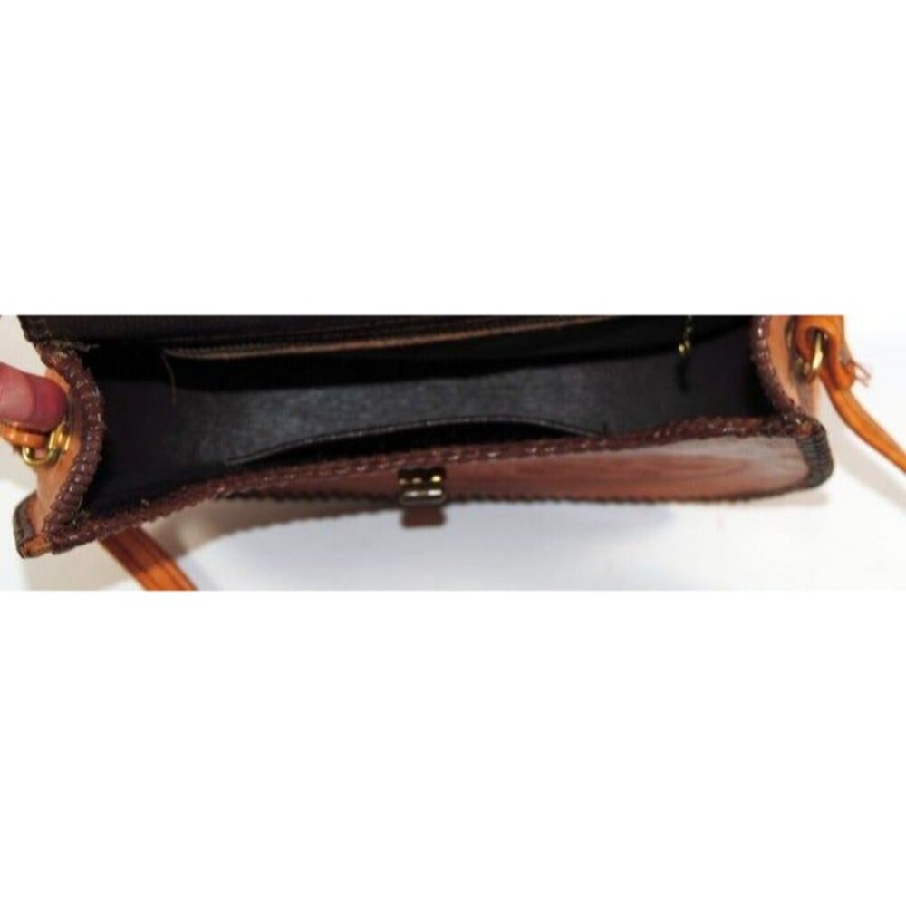 Handmade Tooled Brown Leather Saddle Style Handbag Original Pyrm - Picture 9 of 9